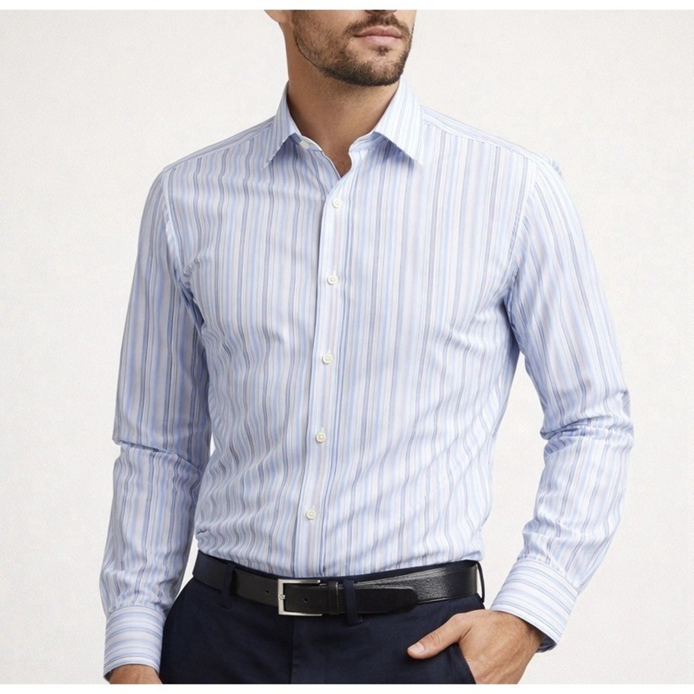Banana Republic Fitted Blue Stripe Cotton Dress Shirt Size L 16-16.5 Mens Fit